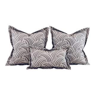 Designer Vicki Payne Free Spirit Gray Modern Abstract "Feathers" Pillow Covers- 3 Pieces For Sale