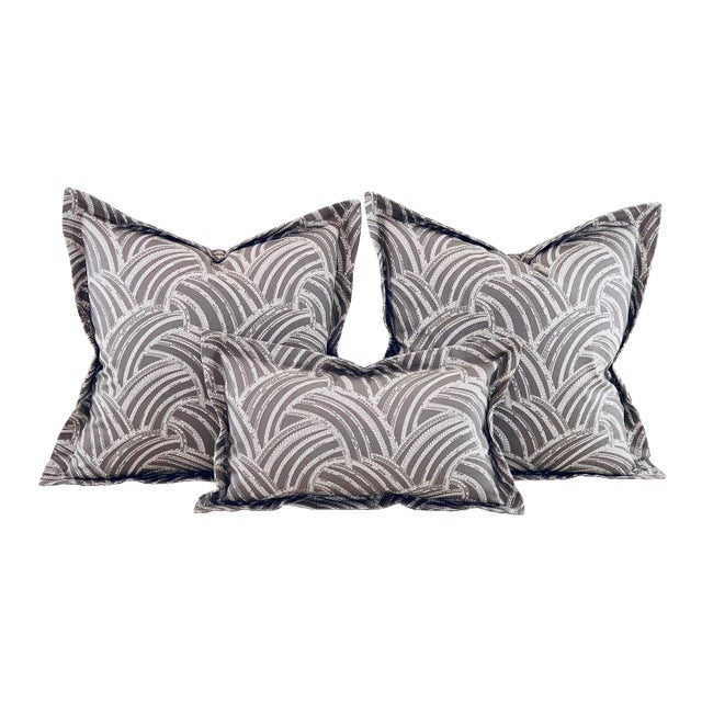 Designer Vicki Payne Free Spirit Gray Modern Abstract "Feathers" Pillow Covers- 3 Pieces For Sale
