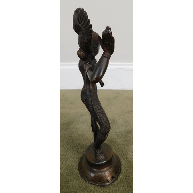 Dancing Parvati Cast Brass Figure Sculpture Standing on Lotus Blossom For Sale - Image 9 of 13