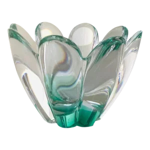 Vintage 1980s Orrefors Art Glass Green & Clear Bowl