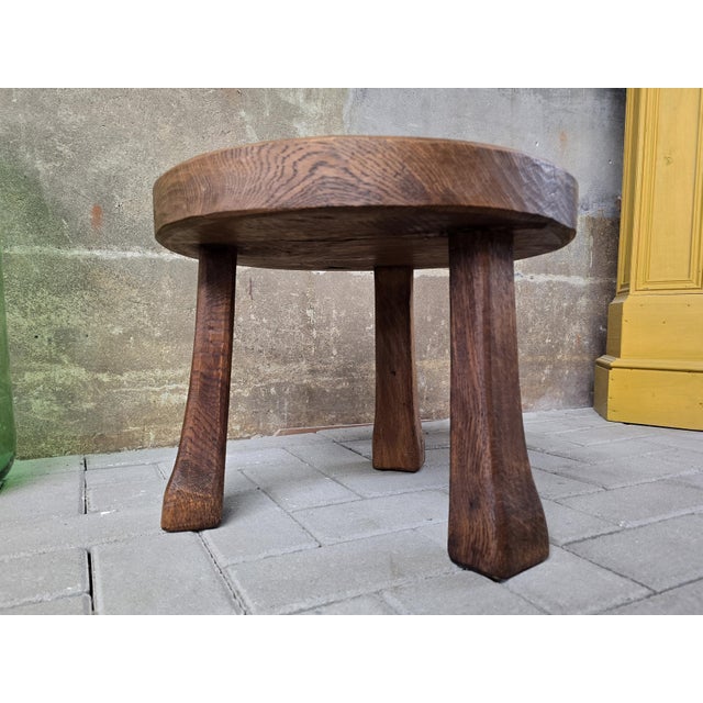 Brown Small Brutalist Round Oak Coffee Table, 1970s For Sale - Image 8 of 8