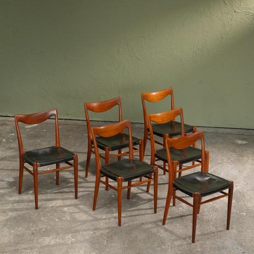 Industrial Bambi Dining Chairs in Teak and Black Leather by Rolf Rastad and Adolf Relling for Gustav Bahus, Norway, 1950s, Set of 6 For Sale - Image 3 of 10