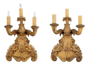 Baroque Style Giltwood Candelabra Sconces, Pair