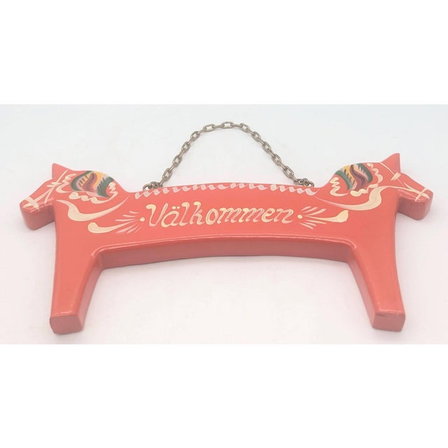 Folk Art Swedish Folk Art: Handcrafted Dala Horse Welcome Sign For Sale - Image 3 of 8