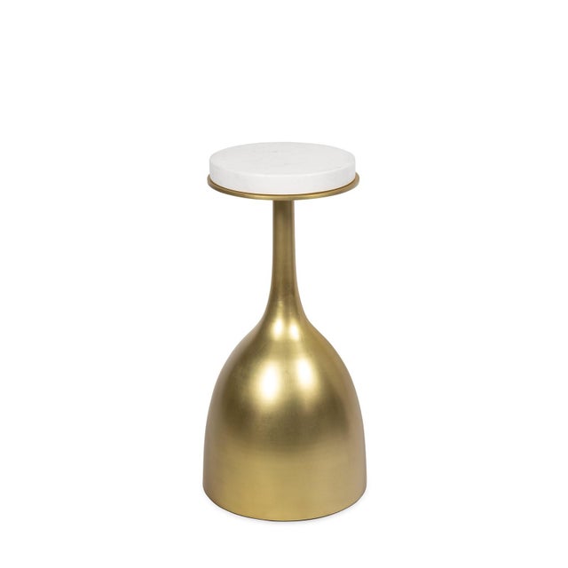 Metal Regina Andrew Logan Accent Table, Natural Brass with Marble Top For Sale - Image 7 of 7
