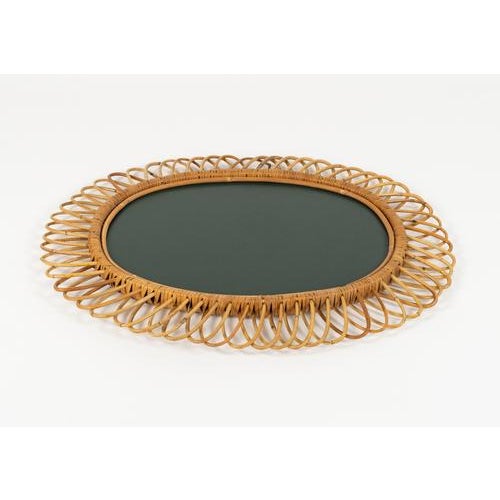 Mid-Century Oval Rattan and Bamboo Wall Mirror attributed to Franco Albini, Italy, 1960s For Sale - Image 9 of 10