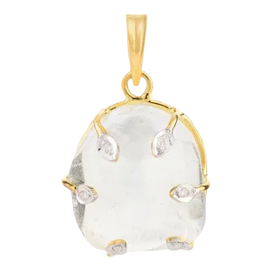 25.92ct Uneven Cut Crystal and Diamond Pendant in 14k Solid Yellow Gold