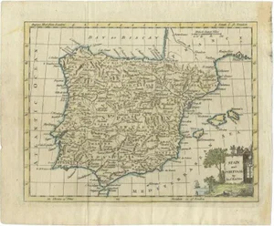 Antique Map of Spain and Portugal by Kitchin, 1770