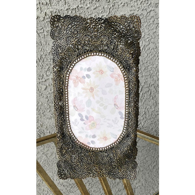 Art Nouveau Late 20th-Century Art Nouveau-Inspired Bronze-Tone Filigree Easel Back Picture Frame For Sale - Image 3 of 18