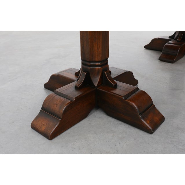 French Refectory Style Oak Dining Table with Turned Double Pedestal Base, 1950s For Sale - Image 9 of 14