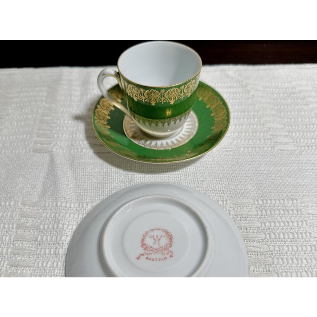 Carlsbad Porcelain 1900 Victoria Carlsbad Green & Gold Porcelain Tea Set (8 Pieces) For Sale - Image 4 of 4
