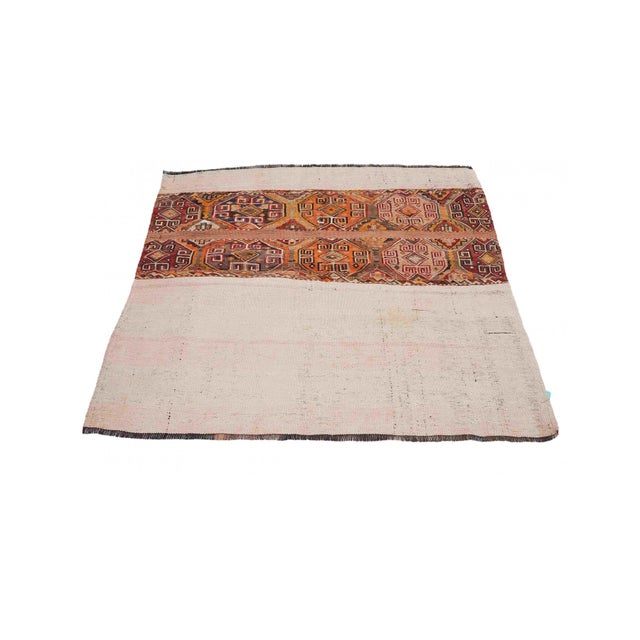 Mid-Century Modern Small Vintage Embroidered Kilim Rug - 3`9″ X 4`1″ Ft. For Sale - Image 3 of 6
