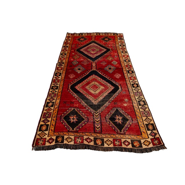 Mid-Century Vintage Tribal Kurdish Wool Rug With Geometric Diamond Medallions For Sale - Image 4 of 8