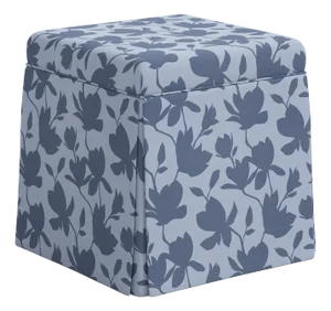 Spritely Home Dyer Skirted Storage Ottoman in Silhouette Floral Periwinkle