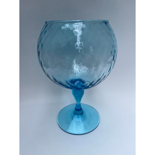 Hollywood Regency Vintage Blue Glass Footed Vase For Sale - Image 3 of 8