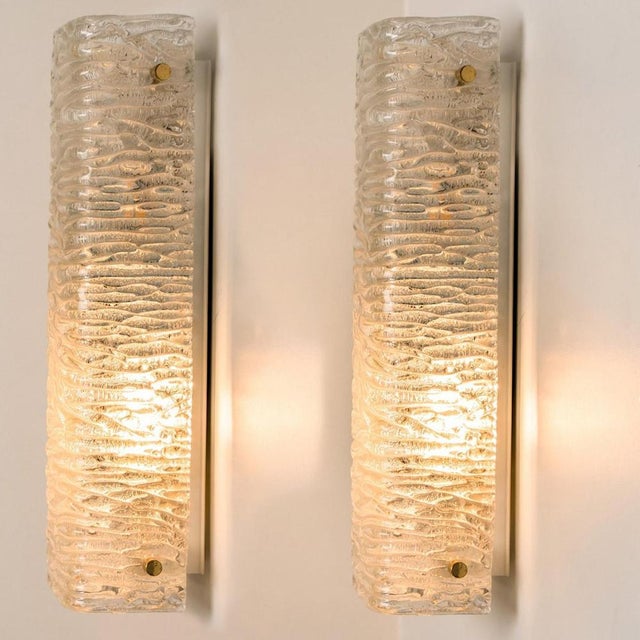 Metal Structured Wave Glass and Brass Wall Light from Kaiser, 1970s For Sale - Image 7 of 18