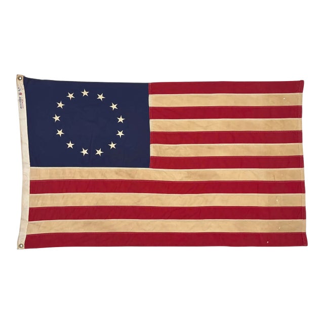 Vintage Cotton Betsy Ross American Flag With Embroidered Stars For Sale