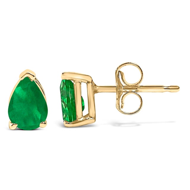Contemporary 14K Yellow Gold 6x4MM Pear Shaped Green Emerald Solitaire Stud Earrings For Sale - Image 3 of 5