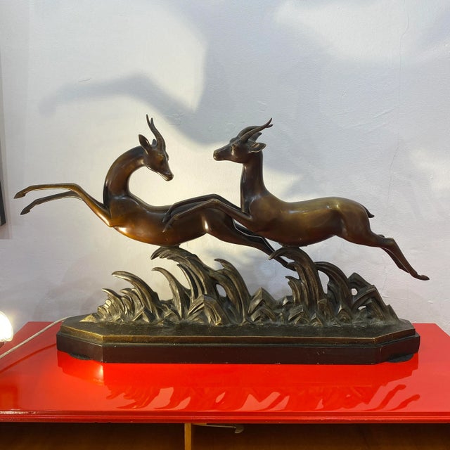 Lucien Alliot, Art Deco Sculpture of Gazelles, 1930s, Bronze on Marble Base For Sale - Image 4 of 4