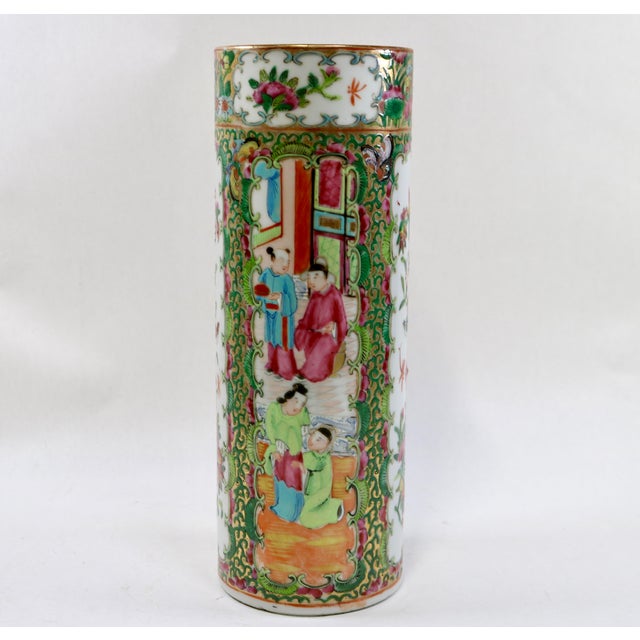 Late 19th Century 19th Century Unmarked Chinese Porcelain Rose Medallion Cylinder Vase For Sale - Image 5 of 16