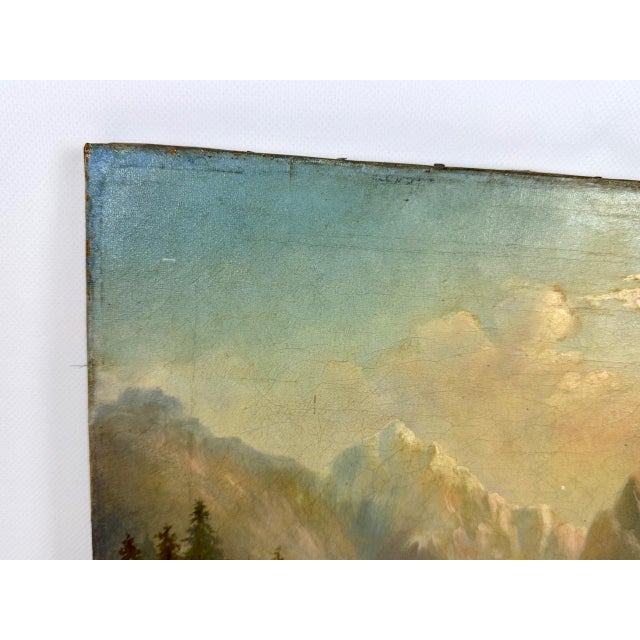 German School Artist, Mountain Landscape, Oil on Canvas, 19th Century For Sale - Image 6 of 8
