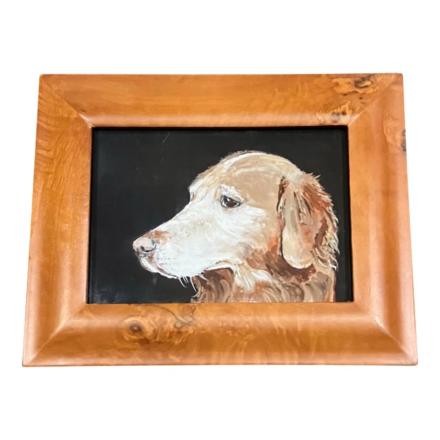 Contemporary Golden Retriever Small Dog Print by Judy Henn Birdseye Maple Tabletop Frame For Sale