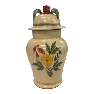 Vintage 1960s Bo Fajans Hand Painted Lidded Jar For Sale