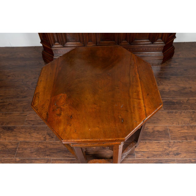 Italian 19th Century Walnut Octagonal Table with Inlaid Trompe-l'Œil Motifs For Sale - Image 9 of 12