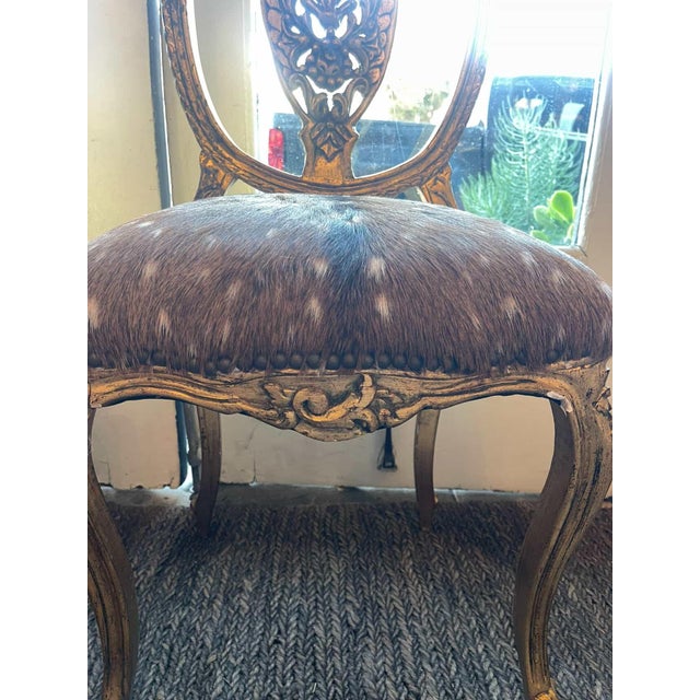 Pair of Antique Louis Gilded Chairs With Hide Upholstery For Sale - Image 11 of 13