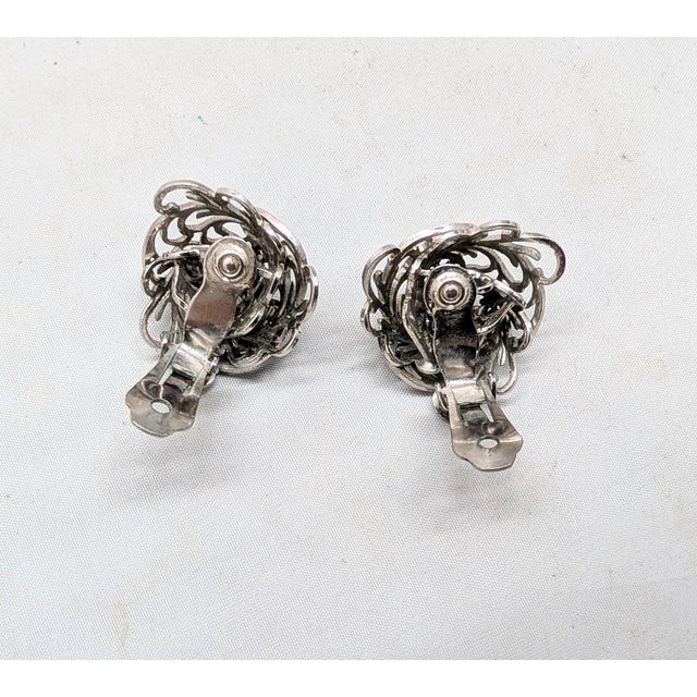 Silver Vintage Signed Napier "Golden Fern" Rhodium Plated Clip Earrings, 1966 For Sale - Image 8 of 8