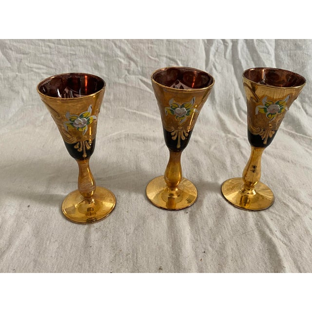 Vintage Mid-Century Bohemian Glass Cordial Set- 7 Pieces For Sale - Image 9 of 11
