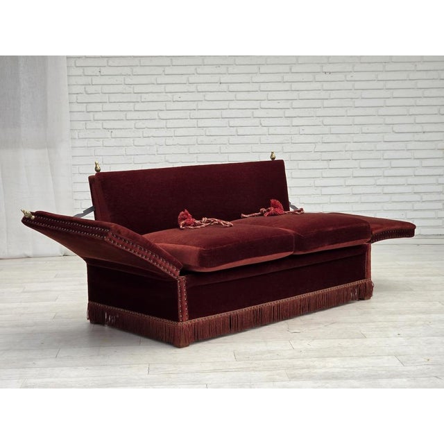 Red Danish 2-Seater Drop Arm Spanish Sofa in Furniture Velour, 1970s For Sale - Image 8 of 18
