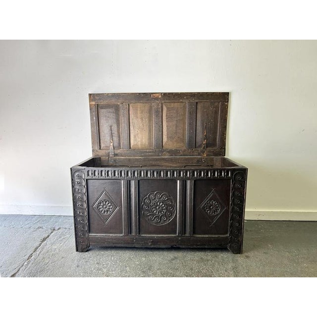 Antique Charles II Carved Oak Chest, 1660s For Sale - Image 3 of 10