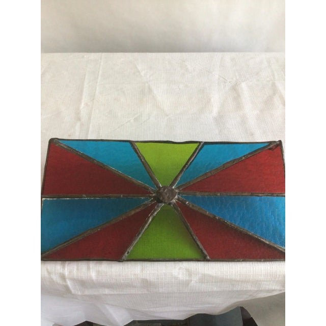 1950s Colorful Leaded Stained Glass Box With Removable Lid Glass colors: blue, green, red, clear glass bottom Removable...