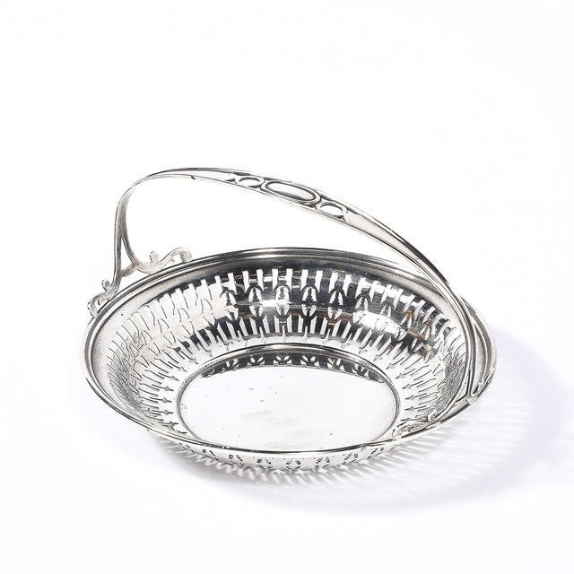 Art Deco Art Deco Sterling Silver Basket W/ Cutout Detailing & Handle Signed J E Caldwell For Sale - Image 3 of 15