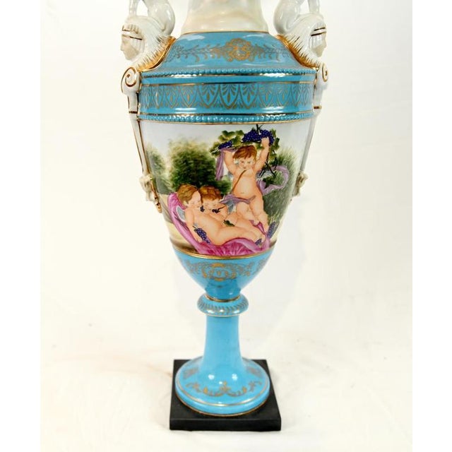 Sevres Style Porcelain Urn Vases, Set of 2 For Sale - Image 4 of 5