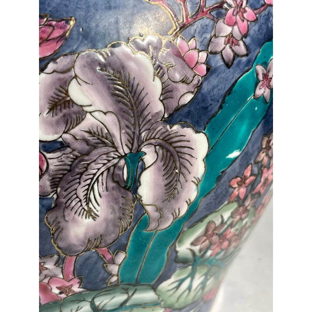 Vintage Chinese Floral Fish Bowl Cachepot in Purple and Pink For Sale - Image 12 of 12