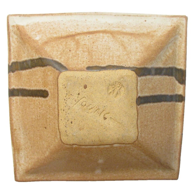 Pair of artist signed mid-century pottery pieces in an Asian abstract bamboo style. Great for holding collections of small...