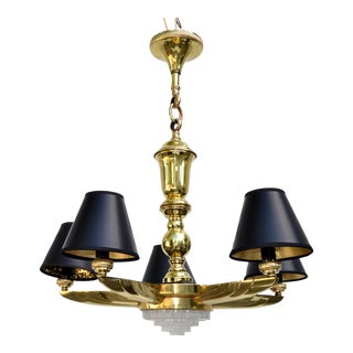 Maison Arlus Style French Bronze & Brass 6 Light Round Chandelier Neoclassical For Sale