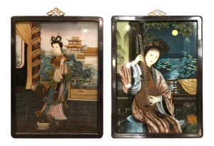 Early 20th Century Antique Chinese Reverse Portrait Paintings - A Pair