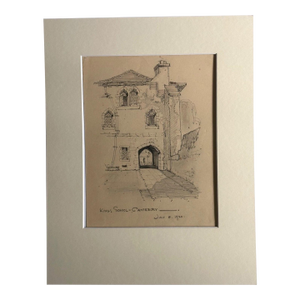 Antique 1920s Walter Church Drawing in 11x14 Mat - King's School Canterbury