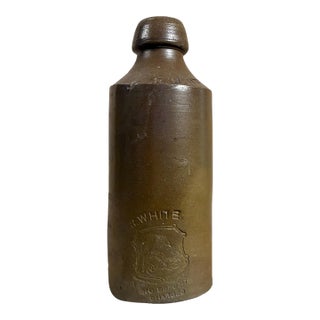 Antique English Victorian R. White's Salt-Glazed Stoneware Soda Bottle For Sale