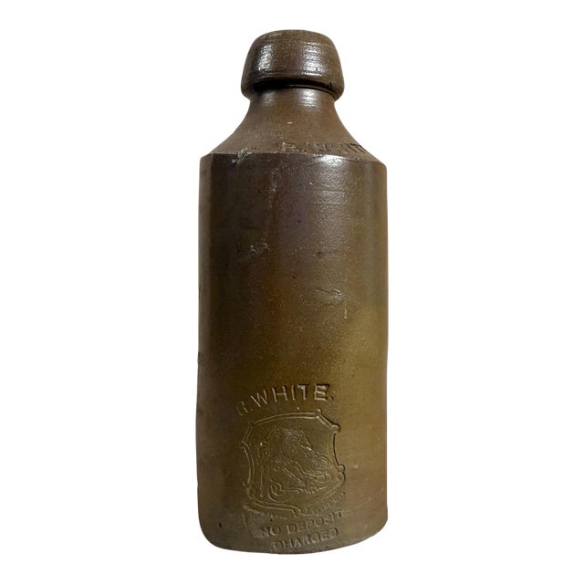 Antique English Victorian R. White's Salt-Glazed Stoneware Soda Bottle For Sale
