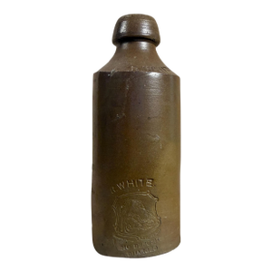 Antique English Victorian R. White's Salt-Glazed Stoneware Soda Bottle
