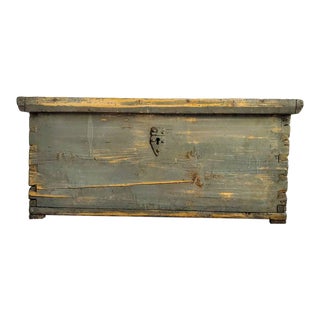 19th Century Rustic European Chippy Paint Storage Trunk / Wooden Box For Sale