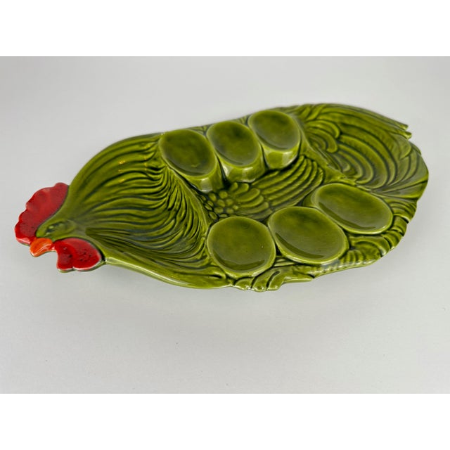 Lovely majolica egg dish. In beautiful condition. Labeled and marked: Artigianato Bassanese Italy. Width: 33cm. Depth:...