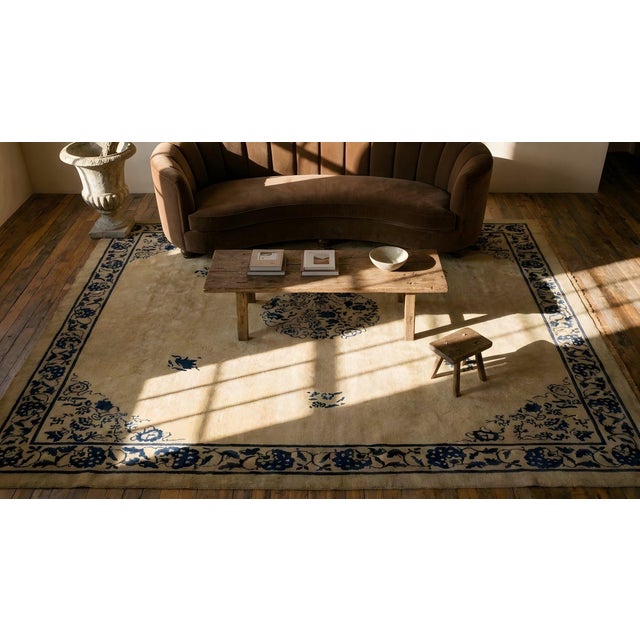 Wonderful Beige and Blue Color With Small Florid Design Antique Chinese Peking Rug For Sale - Image 11 of 11
