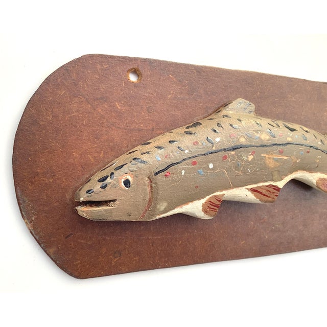 Vintage Carved Wood Trout on Plaque For Sale - Image 4 of 5
