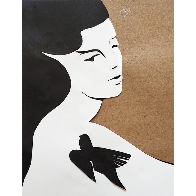 2020s "Black Dove" Original Contemporary Collage With Frame For Sale - Image 5 of 5