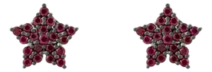 14k White Gold Pave Set Cluster Ruby Star Earrings- A Pair